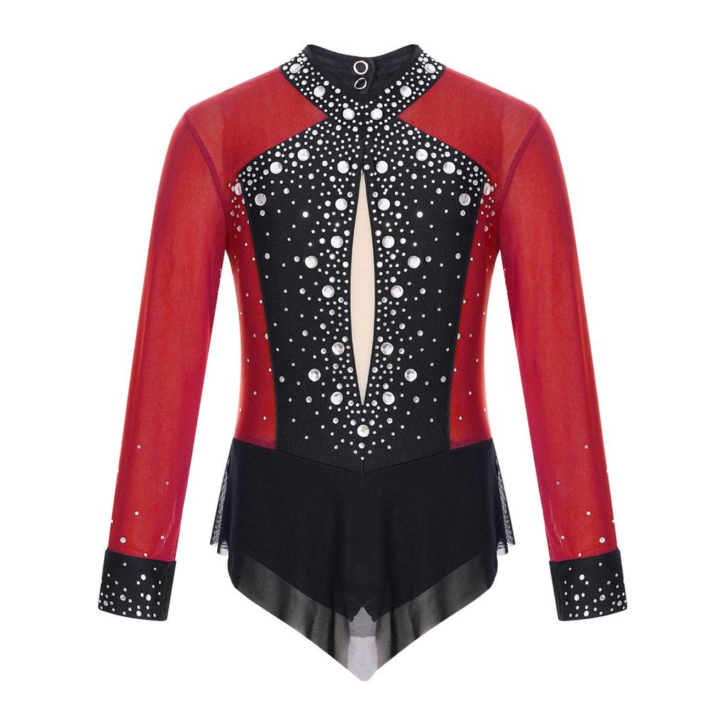 Детское трико для балета и танцев для девочек, боди для фигурного катания, художественной гимнастики, блестящие стразы, сетчатый комбинезон с юбкой