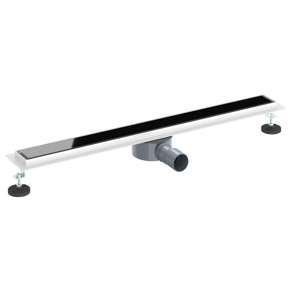 Shower Drain with Glass Cover and 360 degrees Siphon Black 80 cm