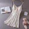 Summer Lace Camisole Nightgown with Removable Pads - Women's Sexy Ice Silk Pajamas