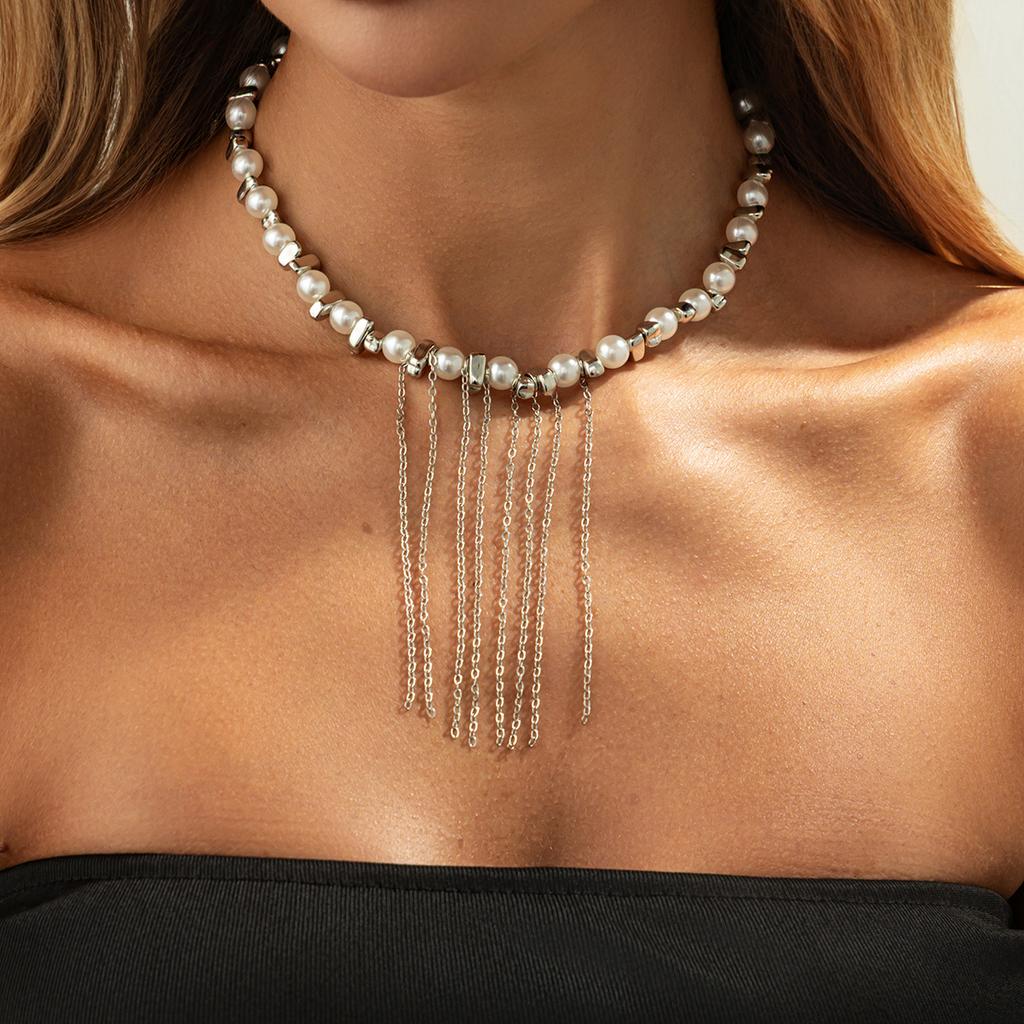 Изысканное барочное колье Salircon с имитацией жемчуга и кисточками, женское, в стиле бохо, регулируемая, нестандартная цепочка на ключицу с бусинами, украшение в стиле Y2K.