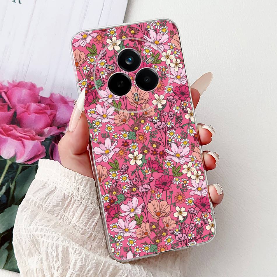 Для Realme 14 Pro 14Pro+ Элегантный чехол для телефона с цветочным принтом и кошкой Для Realme 14 Pro Plus 14Pro 5G Мягкие силиконовые ТПУ чехлы