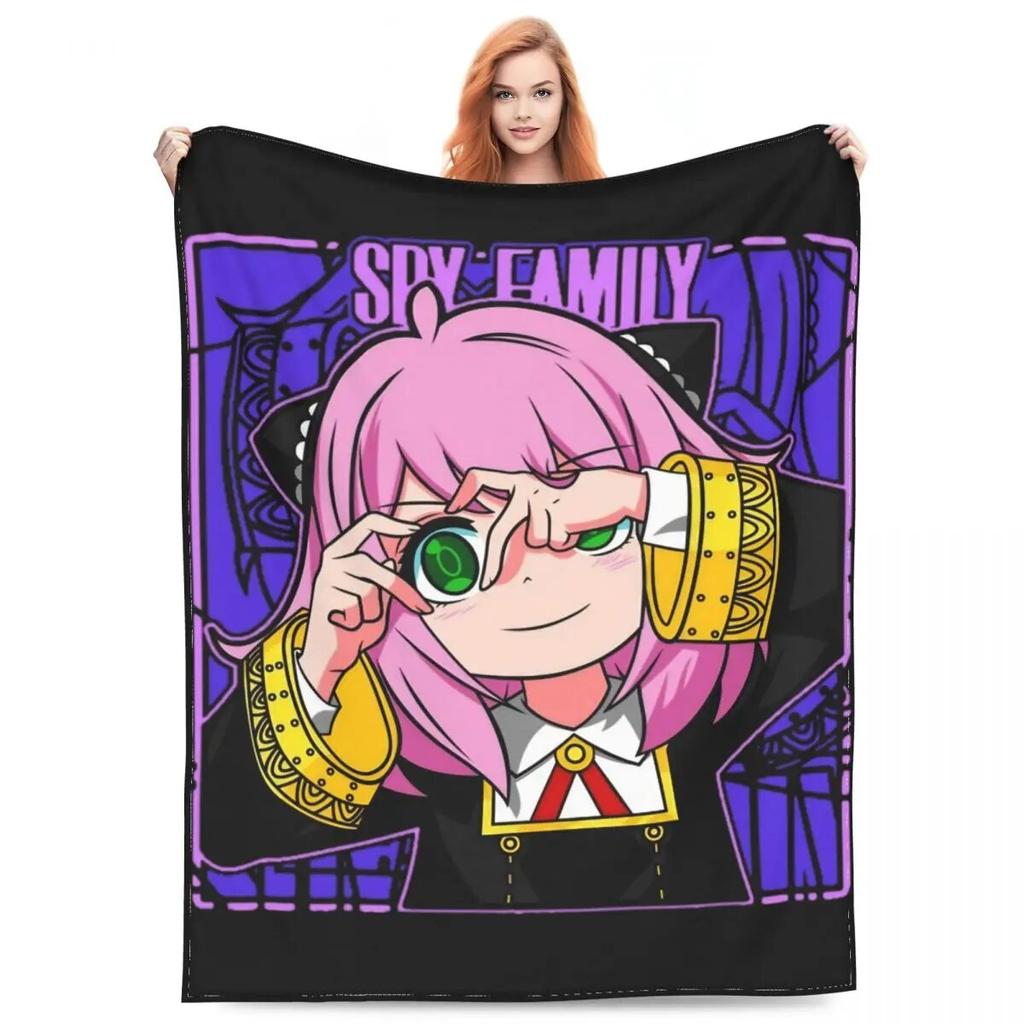 Kawaii Anya Merch Blankets Fleece Bedding Spy X Family Manga Throw Blanket Comfortable Lightweight for Travel Bedspread