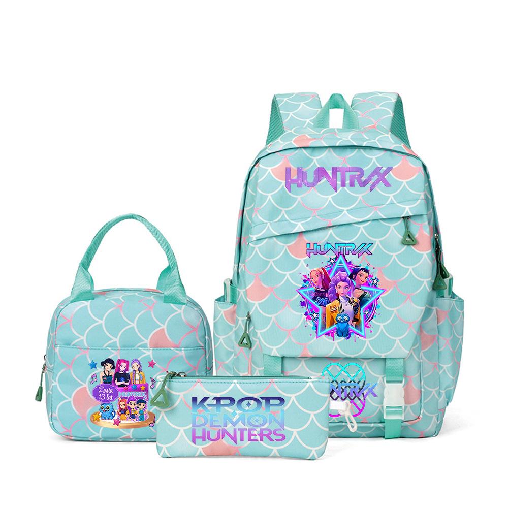 K-Pop Demon Hunter Girl Group Backpack Demon Boy Group Cartoon Anime Lunch Bag Pencil Case Three-Piece Set