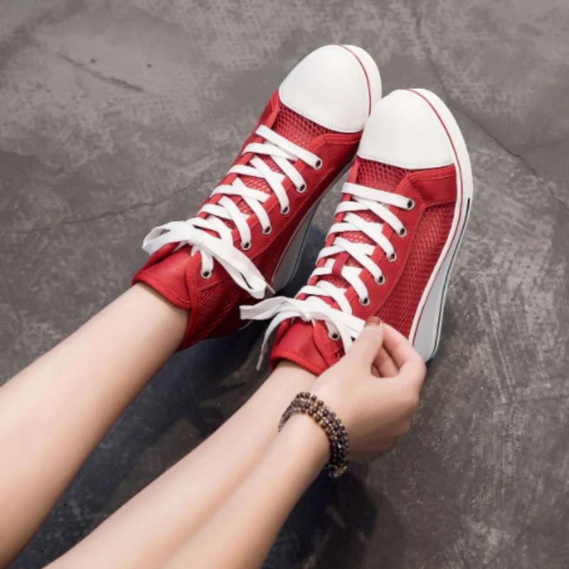 Мода 2024 года. Туфли на танкетке высотой 8 см, увеличивающие рост. Сандалии с толстой подошвой. Женские повседневные туфли на шнуровке. Высокие полые женские туфли.