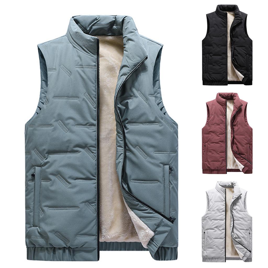Мужской повседневный однотонный жилет на молнии, мужской и женский жилет-куртка с флисовой подкладкой и воротником-стойкой