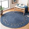 Jute Handmade Blue Rug Round Natural Rug for Any Space Look Rustik Decor For Any Space