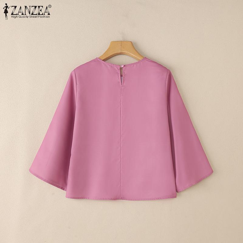 ZANZEA Женская повседневная блузка с круглым вырезом и рукавом 3/4 с цветочным принтом