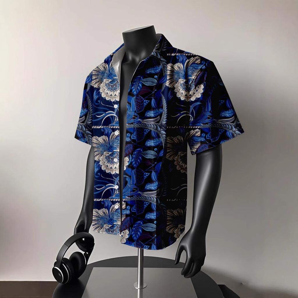Summer Men'S Beach Shirt Surf Quick-Drying Short Sleeve Flower Shirt Seaside Hawaiian Loose Print Shirt