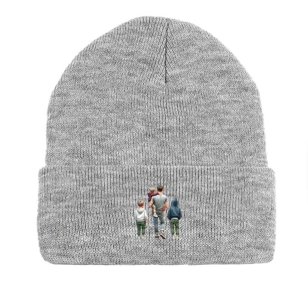 Father Family Back View Warm Knit Hat Beanie, Skull Cap Stretchable Stretchy Solid Color Bonnet Knit Cap Beanie