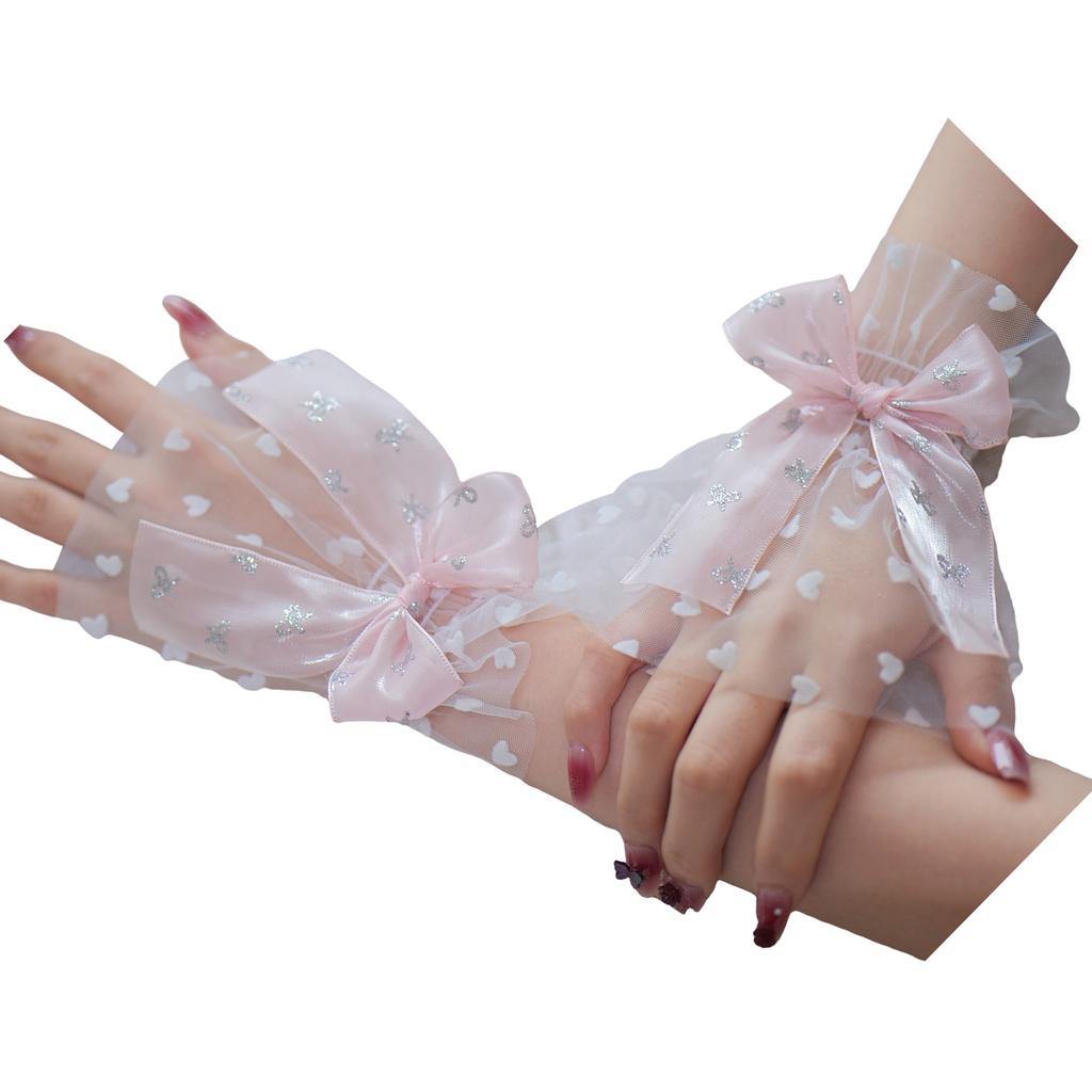 Silver Glitter Bow Embellished Arm Sleeve For Nail Photography Elegant Chiffon Accessory With Elastic Fit
