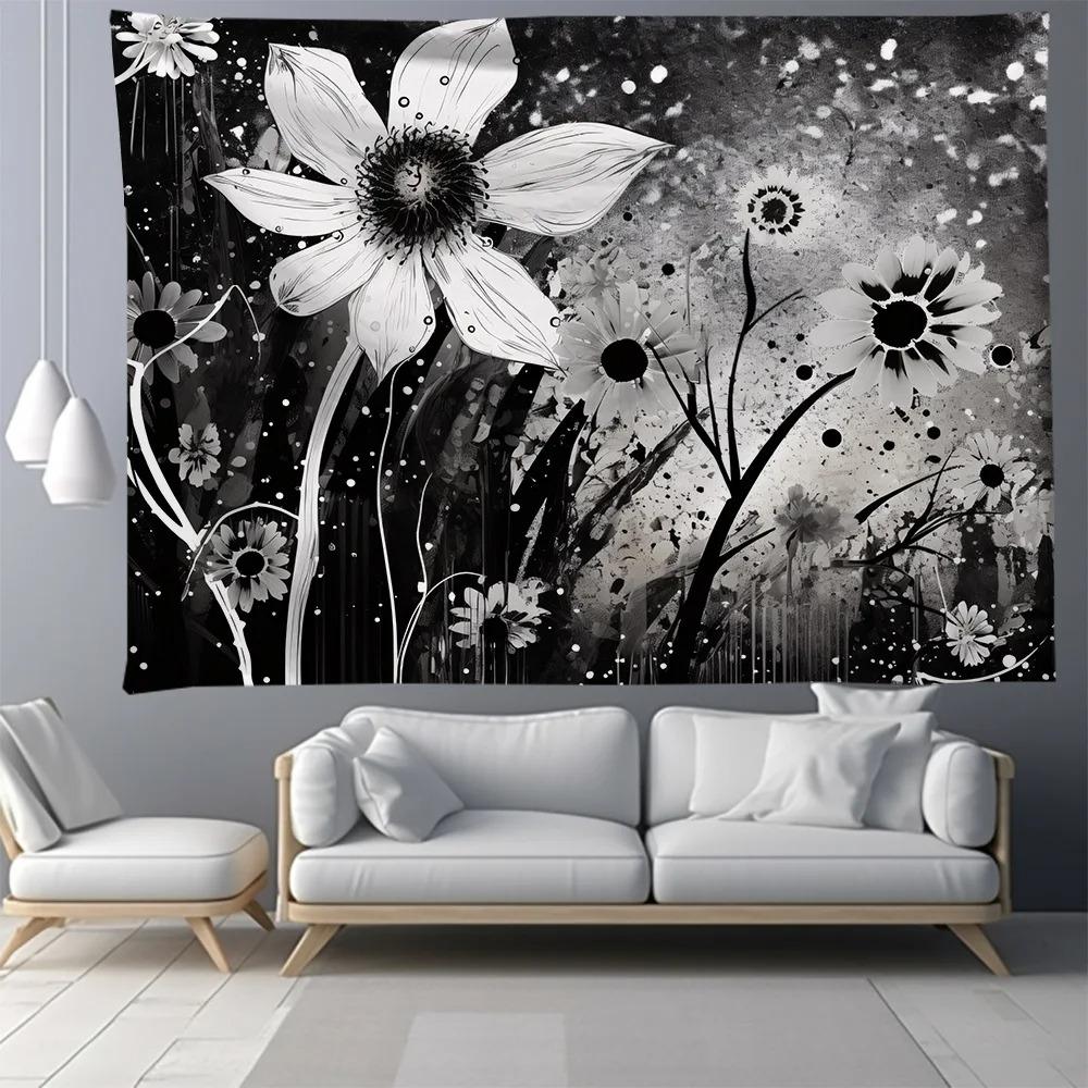 Black and White Tree Floral Pattern Bedroom Living Room Tapestry Home Wall Decoration Tapestry