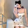 Fun print suspender nightdress chest pad women's summer sleeveless tight short skirt pure desire hot girl sexy waist hip skirt