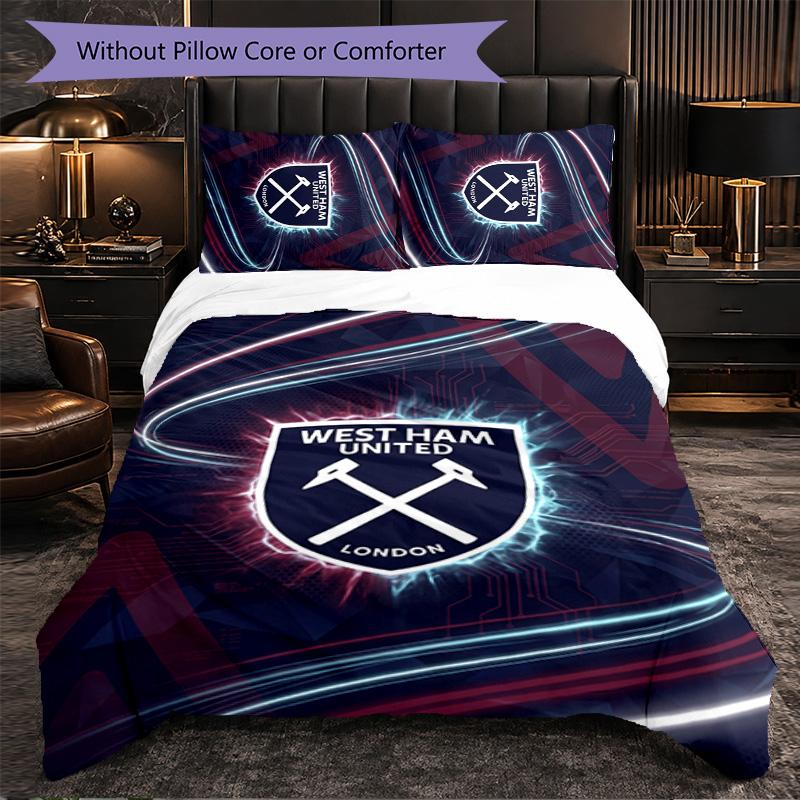 West Ham United Football 3 Piece Bedding Set Soft Duvet Cover Set with Pillowcases Printed Bedroom Decor Set for Home