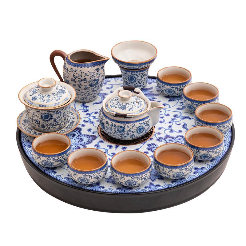 New Ru Kiln Ceramic Kung Fu Tea Set, a Complete Set of Tea Table, Home Office Guest Teapot, Tea Cup Drinking Set