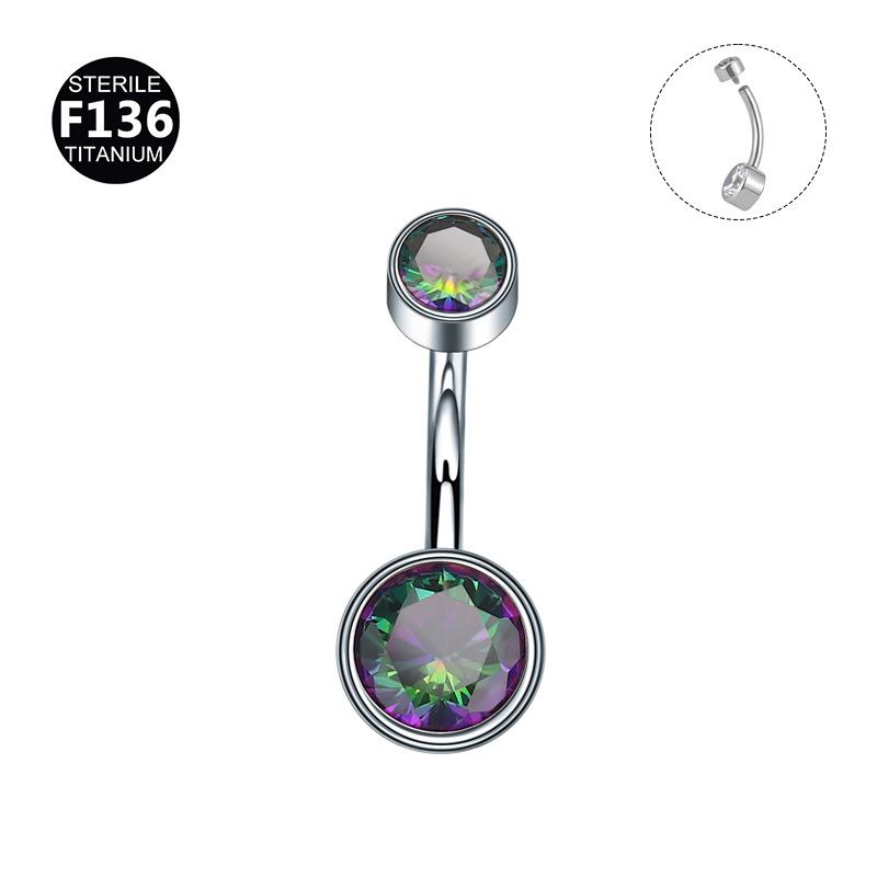 Титановый пирсинг пупка G23 с цирконом 1,6*8/10 мм с резьбовым дизайном