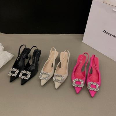 Туфли-стилетто темперамент светская львица черная сумка сандалии на голову обувь феи 2025 новая весна и лето остроносые одинарные туфли