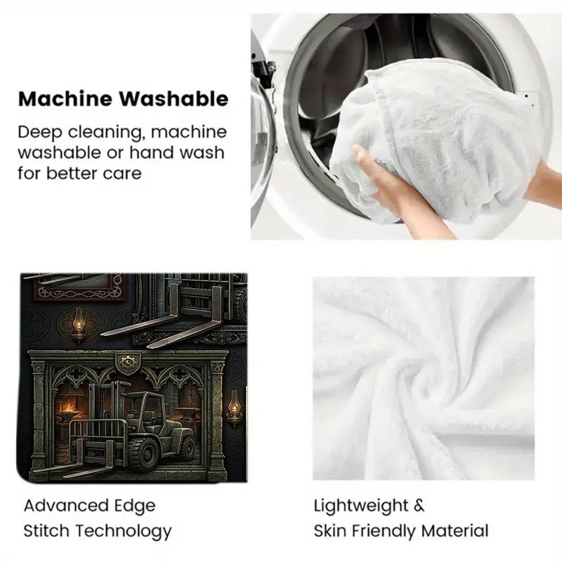 Forklifts Gothic Frames 2D Flat Pattern Flannel Blanket, High quality All Seasons, Home Decor, Warmth and Comfort, Perfect for Christmas Gifts.