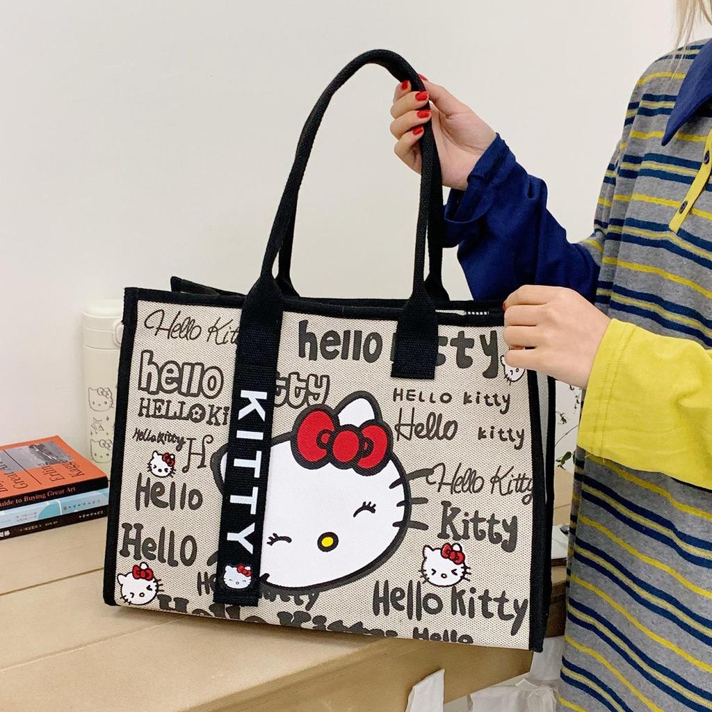 Large Capacity Korean Cartoon Cat Canvas Crossbody & Tote Bag