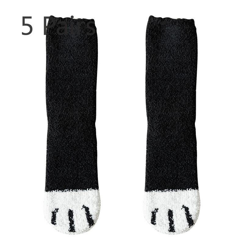 5 Pairs Socks Women Coral Velvet Mid-calf Socks Cat Claw Warm Wool Autumn and Winter Thickened and Padded Sleep Floor Socks Long Moon Socks
