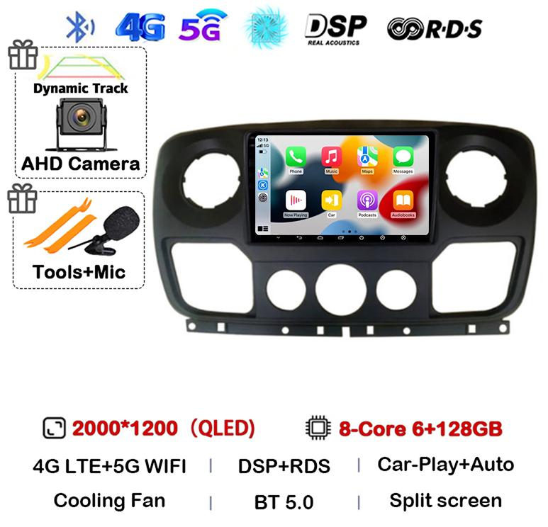 Android 14 Auto Carplay Car Radio For Renault Master Nissan NV400 Opel Movano 2010-2021 Multimedia Video Player GPS Wifi+4G QLED