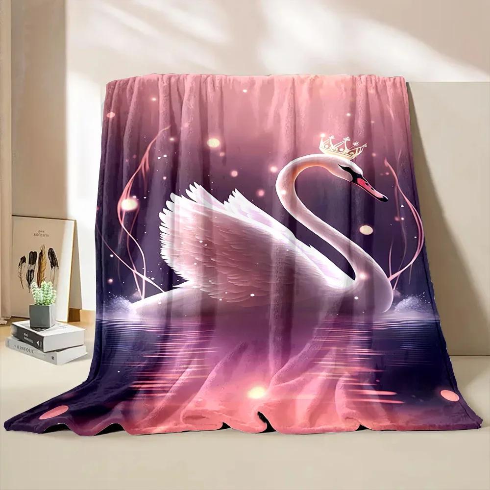 Warm and Comfortable Swan Soft Blanket Sofa Bed Cover Four Season Soft Fluffy Quilt Blanket Flannel Throw for Outdoor LeisureNap