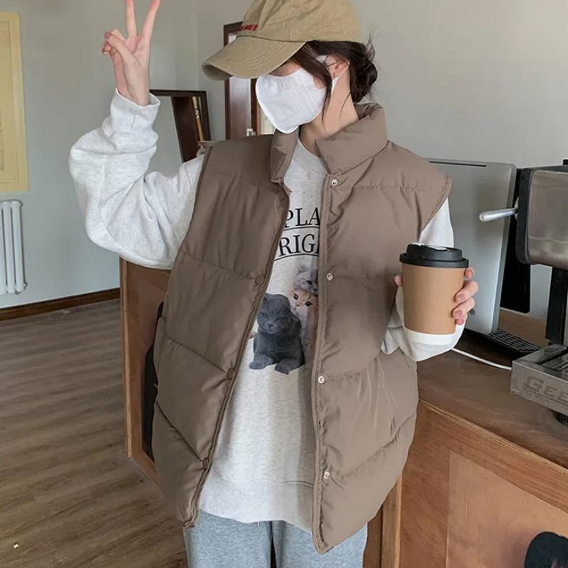 Down Cotton Vest for Women Standing Collar Short Autumn and Winter Loose Padded Vest Light Clip Jacket Top