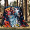 1pc Stained Glass Dog Outdoor Flannel Blanket, Cozy & Warm Soft Te Playful Design, Napping Camping,