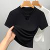 Black Short-sleeved T-shirt for Women New Chinese Women's Clothing Design Chinese Style Cotton T-shirt Cheongsam Collar Waist Top