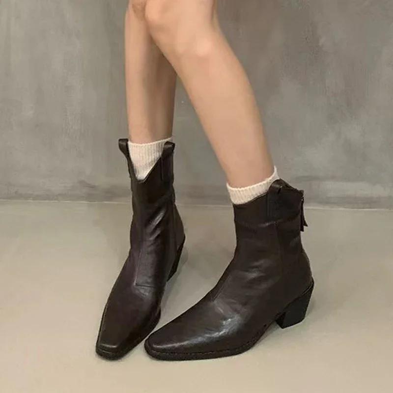 Chelsea High Heels Ankle Boots Women Shoes Leather Fashion New Snow Boots Winter Brand Gladiator Pumps Western Botas Mujer