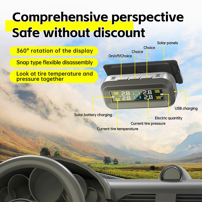 Универсальная система TPMS на солнечной батарее с внешними датчиками водонепроницаемости IPX7 — двойной USB/солнечная зарядка с ЖК-дисплеем
