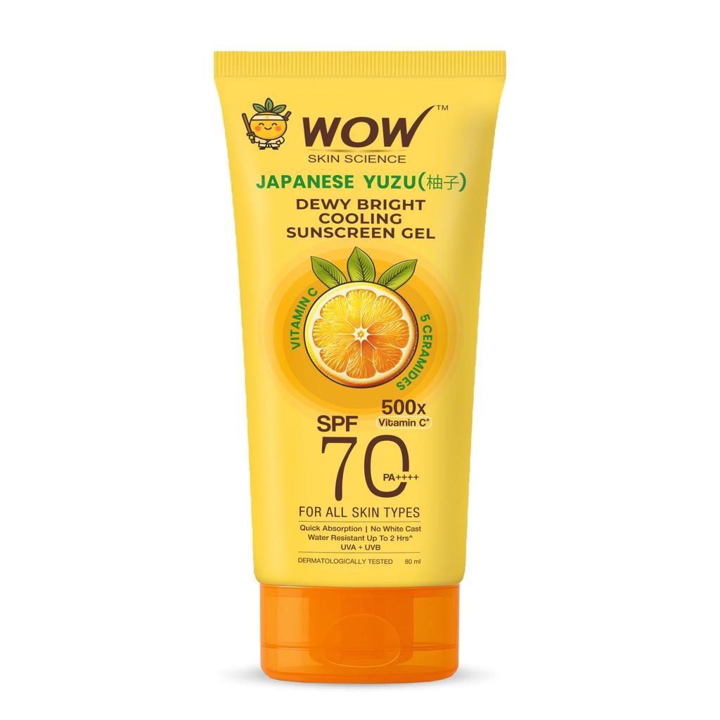 WOW Skin Science Японский Юзу + Витамин С с 5 Керамидами Увлажняющий Осветляющий Гель-Санскрин | SPF 70 PA++++ 500x Витамин С | Быстрое Впитывание | Не Оставляет Белых Следов