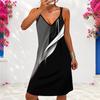 Women Plus Size Light Beige V Neck Double Straps Floral Printed Sleeveless Curved Hem Mini Dress