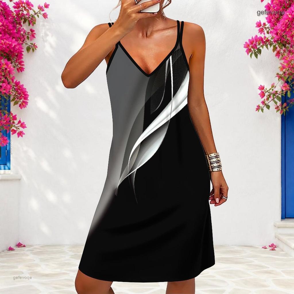 Women Plus Size Light Beige V Neck Double Straps Floral Printed Sleeveless Curved Hem Mini Dress