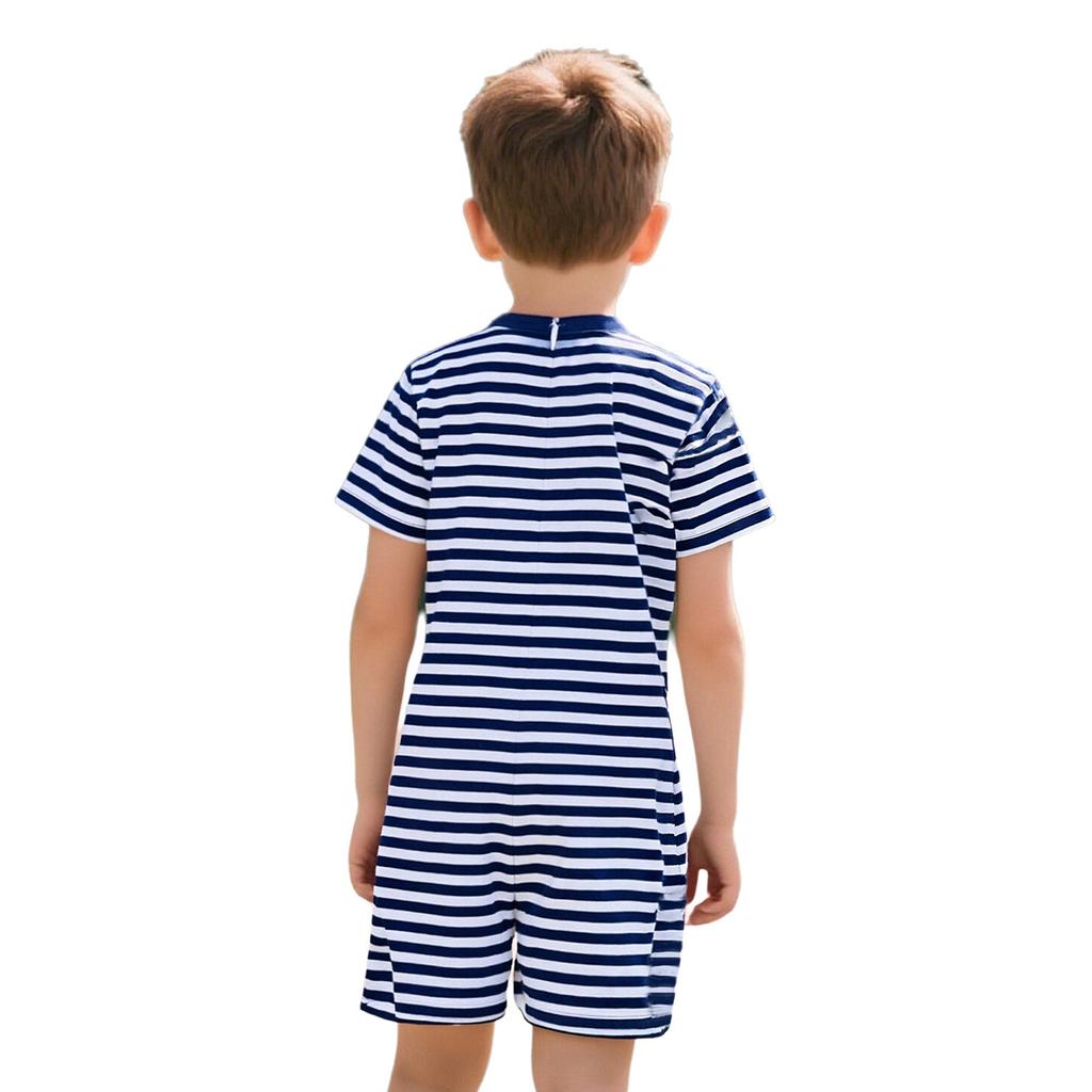 Thigh-Length Anti-Strip Romper for Kids: Invisible Back Zip, Breathable Short Sleeve, Ideal for Sensory & Behavioral Care