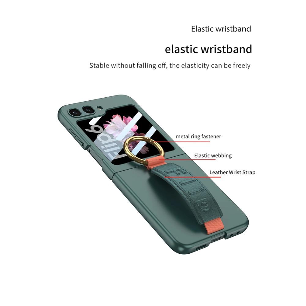 Чехол Ultra Thine Hard PC Phone для Samsung Galaxy Z Flip 6 5 4 с ремешком на запястье, кольцом-держателем, небольшой защитный экран