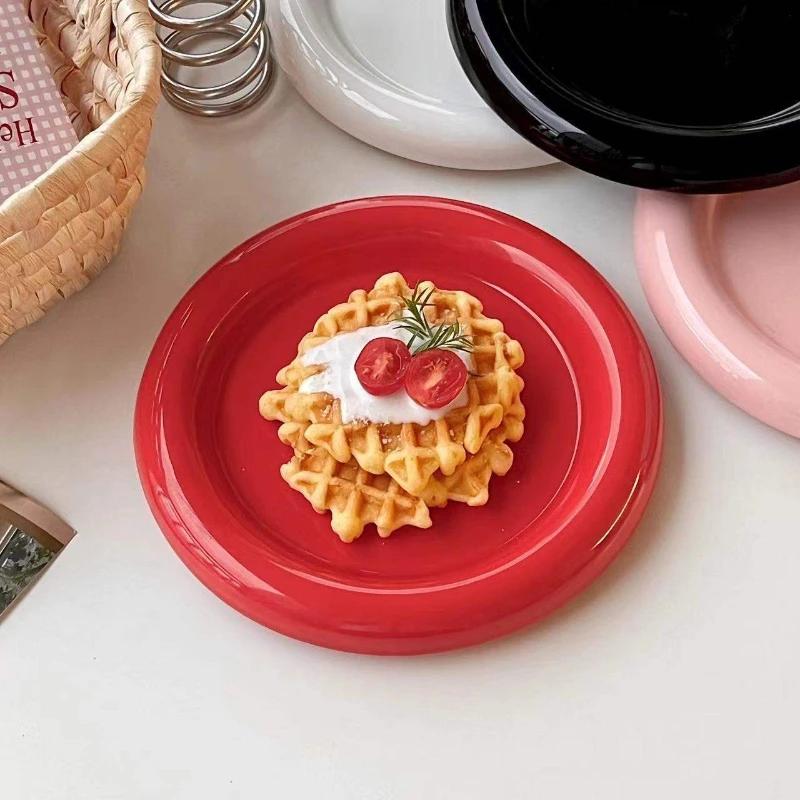 Круглая керамическая тарелка однотонная ветроустойчивая с толстым краем западная тарелка креативная скандинавская посуда десертная тарелка тарелки для стейка пасты