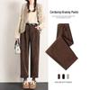 Women's Khaki Velvet-Lined Corduroy Harem Pants - Autumn/Winter 2024 Collection: Loose, Casual, Slimming, Nine-Point Length