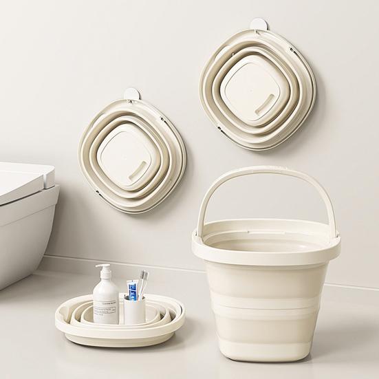Folding Bucket with Handle Large Capacity Strong Load-bearing Outdoor Fishing Bucket Portable Compact Collapsible Bucket