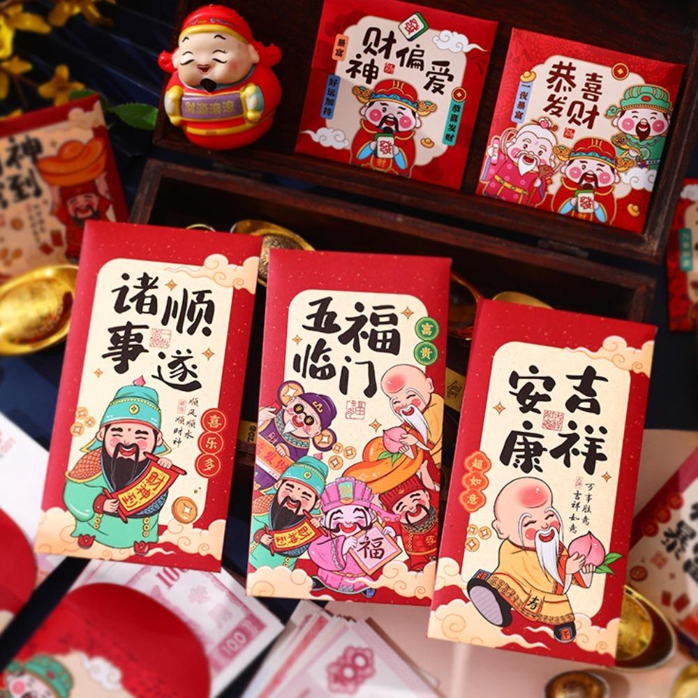 12 Pcs Rectangular Chinese New Year Red Envelope Blessings Printing HongBao Year of The Snake