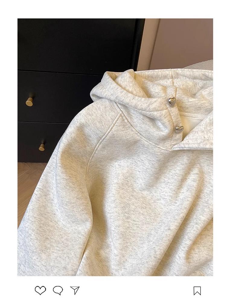 Женская модная толстовка с капюшоном на пуговицах и флисовой подкладке - Зимний повседневный универсальный топ 2024