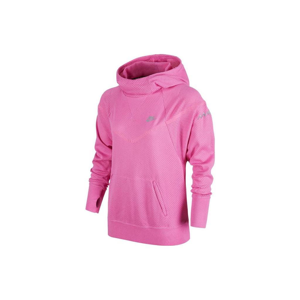 Nike Solid Color Logo Print Hooded Long Sleeve Sweatshirt Kids Tops Pink 589010-555