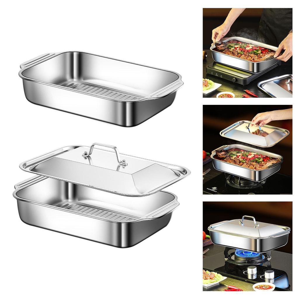 Multifunctional Stainless Steel Serving Tray Square Silver Food Platter Rust Resistant Dishwasher Safe Dinner Tray