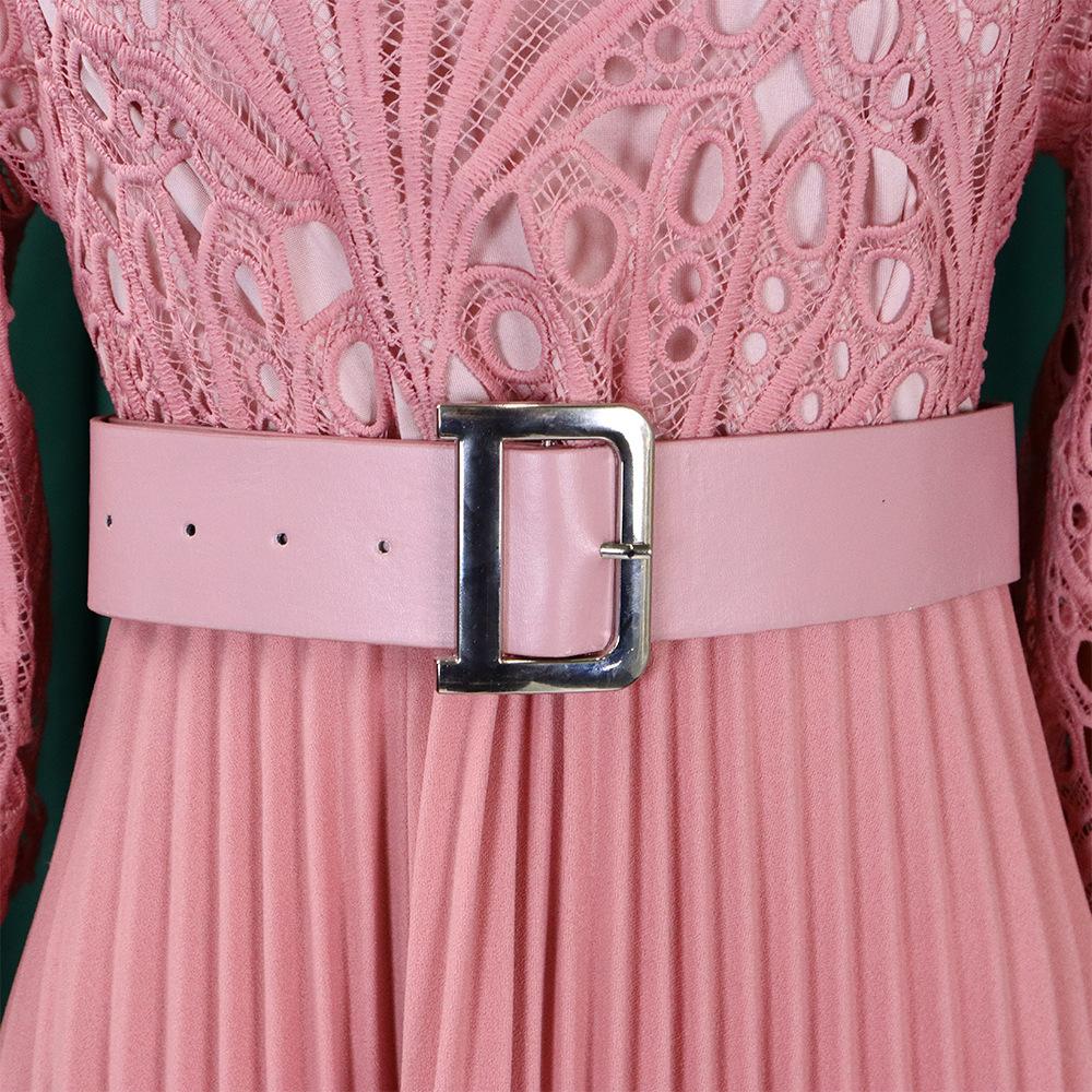 Летнее платье большого размера с кружевным крючком и цветком, сексуальное плиссированное платье в европейском и американском стиле с вырезами