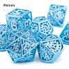 7 Pcs Blue White Gear Wheel Metal Dice Hollow Metal Polyhedral Dice Set Suitable for Role-Playing RPG  Board Game Card Game