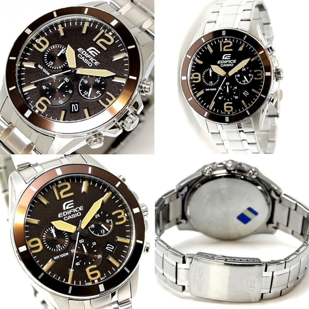 EDIFICE Chronograph 100m Water Resistant Men's Metal Belt Watch Brown EFR-553D-5B