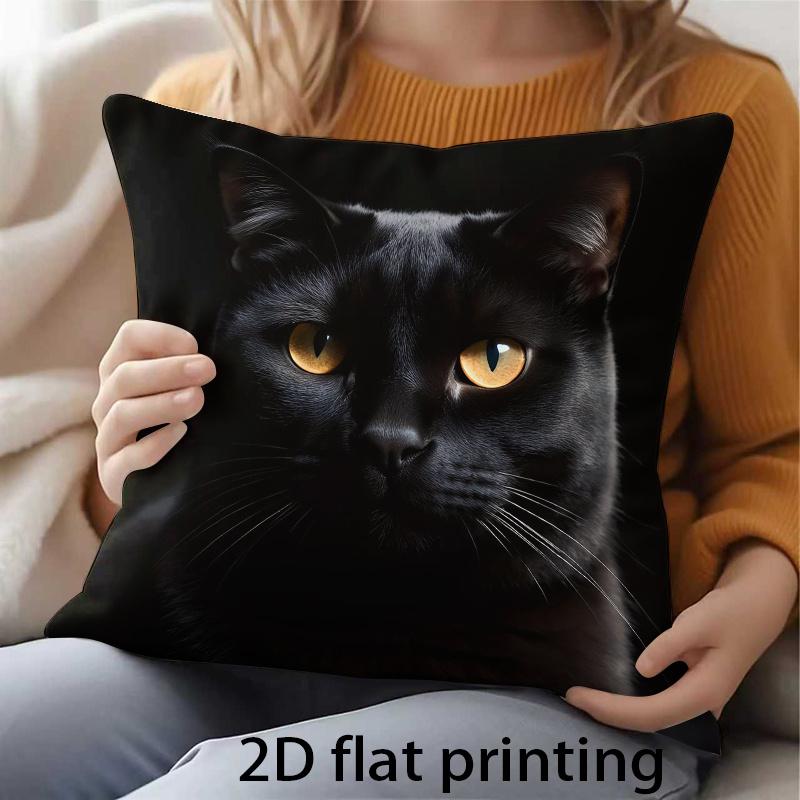 1pc Realistic Black Cat Cushion Cover with Golden-Eyed Suitable for Sofa Bed Decor, Modern Zipper Pillowcase Suitable for Living Room Bedroom, Machine