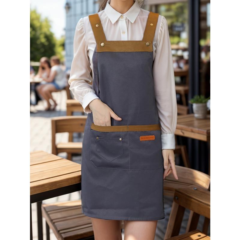 1 шт. Унисекс Регулируемый фартук с карманами, Полиэстер 100% Не тянущийся, Обычная посадка, Без рукавов, Н-образный подол, Тканый для приготовления пищи, выпечки, работников ресторана
