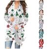 Women's Fashion Casual Christmas Print Medium Length Cardigan Jacket Coat