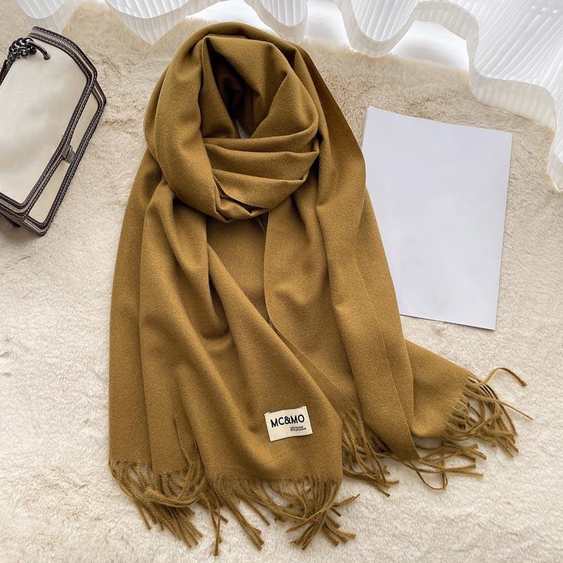 Зимний кашемировый однотонный пашминовый шарф с кисточками для женщин, теплые шарфы, накидки, для девочек, утолщенная теплая шаль, накидка, эшарп, палантин