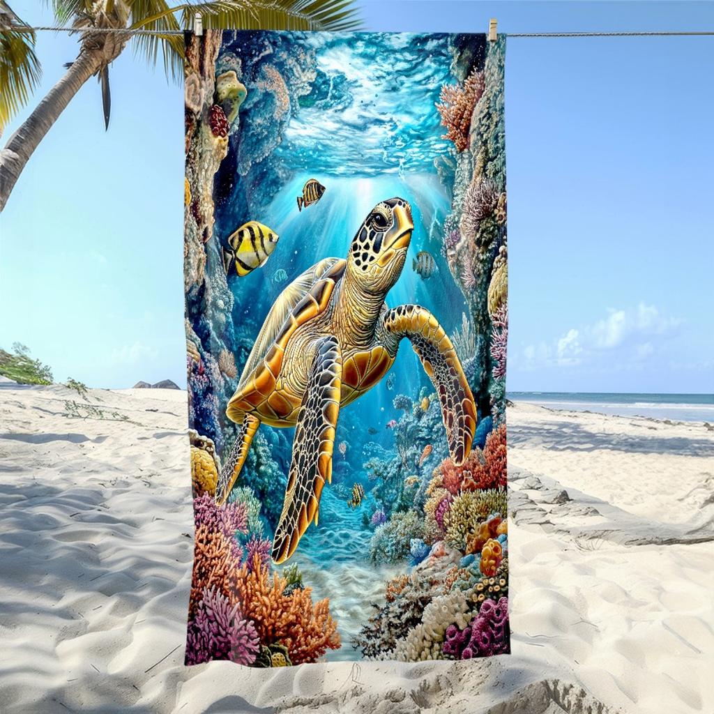 Custom 3D Sea Turtle Beach Towel Personalized Ocean Life Coral Reef 160x80cm Microfiber Bath Towels All Season Soft Absorbent